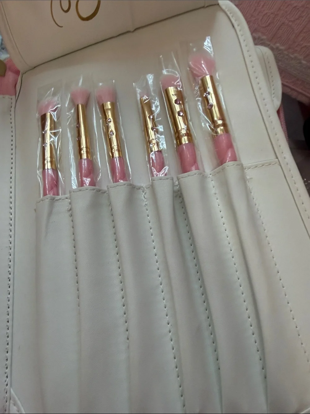 Pink Patent Makeup Brush Case with Gold Brand Plaque